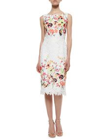 Badgley Mischka Sleeveless Floral Embroidered Lace Dress
