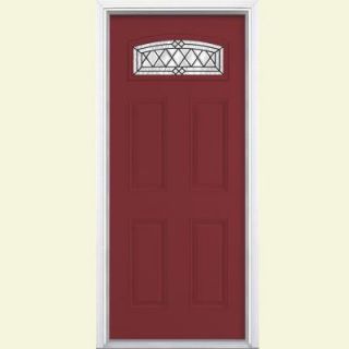 Masonite 36 in. x 80 in. Halifax Camber Fanlite Painted Smooth Fiberglass Prehung Front Door with Brickmold 24291
