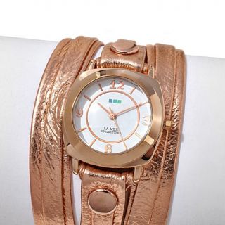 La Mer Round Case White Dial Rosetone Metallic Leather Wrap Design Watch   8062044
