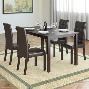 CorLiving Atwood 5pc Dining Set with Dark Brown Leatherette Seats