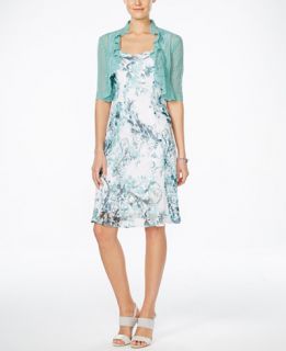 Connected Ruffled Shrug and Printed Sheath Dress   Dresses   Women