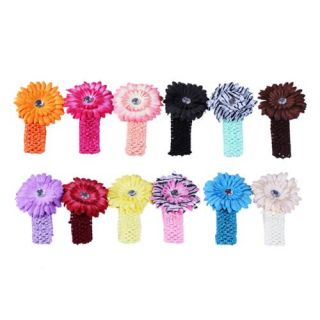 Bundle Monster New 12pc Daisy Flower Clip Crochet Baby Headbands Hair Clips Set