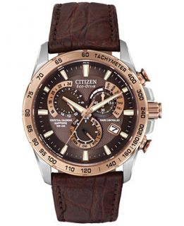 Citizen Mens Perpetual Chronograph AT Eco Drive Brown Leather Strap