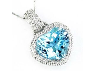 14K White Gold Diamond and Blue Topaz Heart Necklace