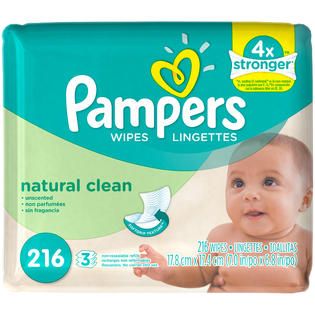 Pampers Baby Wipes Natural Clean 3X Refill, 216 count Baby Wipes