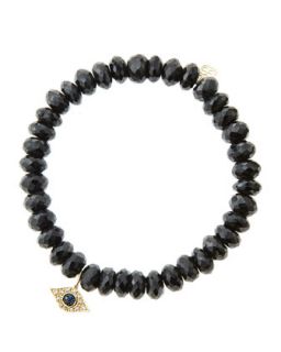 Sydney Evan 8mm Faceted Black Spinel Beaded Bracelet with 14k Yellow Gold/Diamond Small Evil Eye Charm (Made to Order)