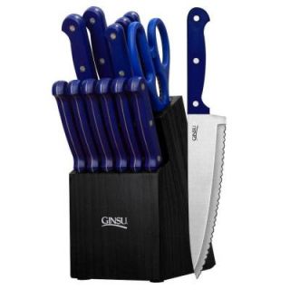 Ginsu Essential Series 14 Piece Cutlery Set in Blue with Block in Black 03889DS