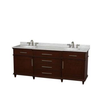 Wyndham Collection Berkeley 80 in. Double Vanity in Dark Chestnut with Marble Vanity Top in Carrara White and Oval Basin WCV171780DCDCMUNRMXX