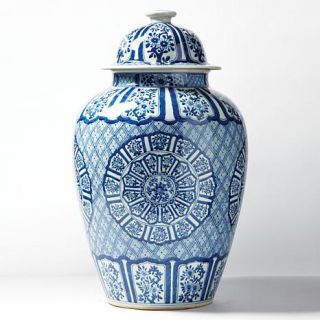 Blue and White  Floral Temple Jar   Hand Painted   8122770