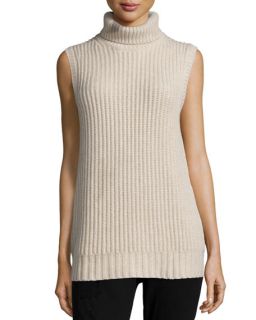 Michael Kors Collection Sleeveless Turtleneck Cashmere Sweater, Oatmeal