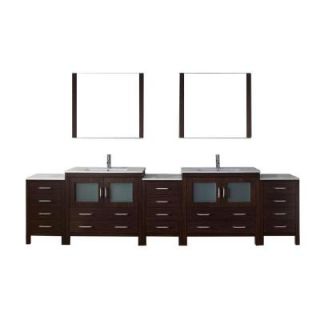 Virtu USA Dior 118 in. W x 18.3 in. D x 33.48 in. H Espresso Vanity With Ceramic Vanity Top With White Square Basin and Mirror KD 700118 C ES