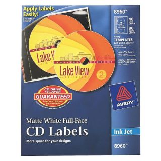Inkjet Full Face CD Labels   White (40 Per Pack)