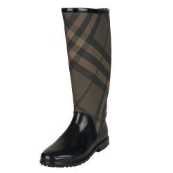 Burberry Womens Brown Plaid Rubber Rain Boots  ™ Shopping