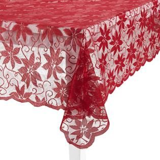 Essential Home 60 x 102 Poinsettia Ribbon Lace Tablecloth   Home