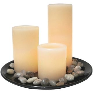 Flameless LED Candle Set with Natural Stones, Round