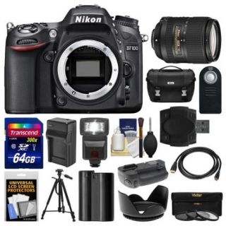 Nikon D7100 Digital SLR Camera Body with 18 300mm VR Lens + 64GB Card + Case + Flash + Battery/Charger + Grip + Tripod Kit