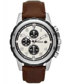 Fossil Watch, Womens Chronograph Dean Brown Leather Strap 45mm FS4829