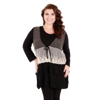 Firmiana Womens Plus Size Black and White Lace Panel Tunic
