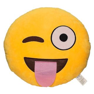 Emoji Tongue Yellow Round Plush Pillow