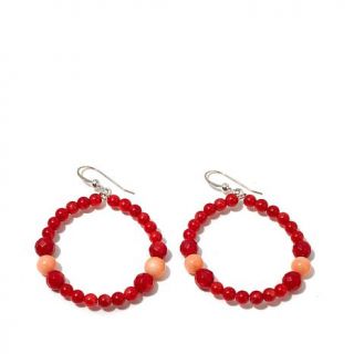 Jay King Red and Salmon Color Coral Bead Hoop Drop Sterling Silver Earrings   8009362