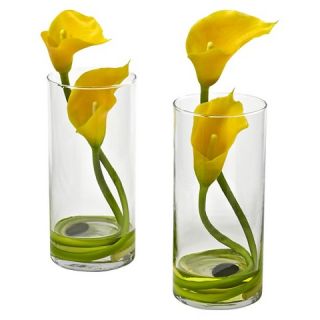 Nearly Natural Double Calla Lily with Cylinder (Set of 2)
