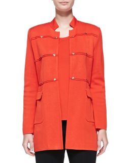 Misook Studded Long Jacket, Blood Orange, Petite