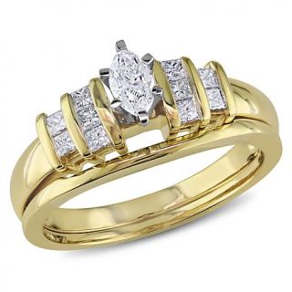 14K Yellow Gold 0.49ct Marquise and Princess Cut White Diamond Bridal Set   7751116