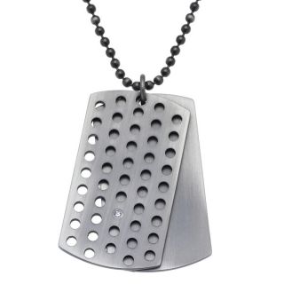 Gun Metal Ionic plated Stainless Steel Mens Cubic Zirconia Dog Tag