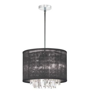 Dainolite Lighting 12 in W Organza Bling Polished Chrome Crystal Accent Pendant Light with Fabric Shade