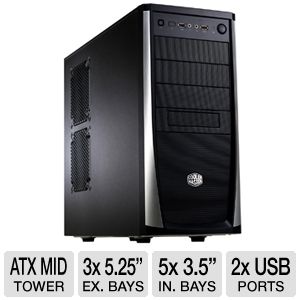 Cooler Master Elite 371 RC 371 KKN1 ATX Mid Tower Case   ATX, Micro ATX, 3x Ext 5.25, 1x Ext 3.5, 5x Int 3.5, 2x USB 2.0 Front Ports, 1x 120mm Fan, Black