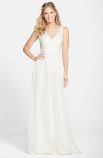 Monique Lhuillier Bridesmaids Sleeveless Ruched Chiffon Dress ( Exclusive)