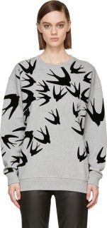 McQ Alexander McQueen Grey & Black Velvet Flocked Swallow Sweatshirt