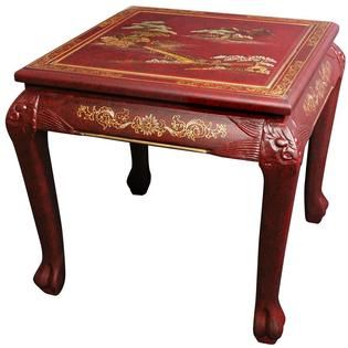 Oriental Furniture Claw Foot End Table Finish   Red Landscape   Home