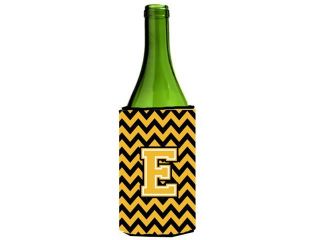 Letter E Chevron Black and Gold Wine Bottle Beverage Insulator Hugger CJ1053 ELITERK