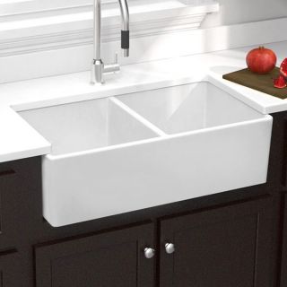 Highpoint Collection Double Bowl Fireclay Farmhouse Sink   15708159