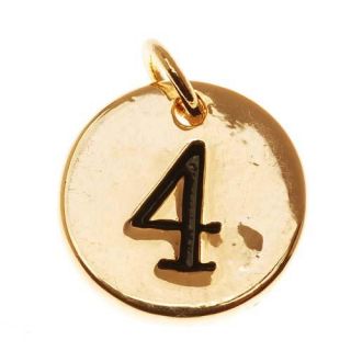 Lead Free Pewter, Round Number Charm '4' 13mm, 1 Piece, Gold Plated