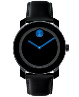 Movado Unisex Swiss Bold Large Blue Accent Black Leather Strap Watch