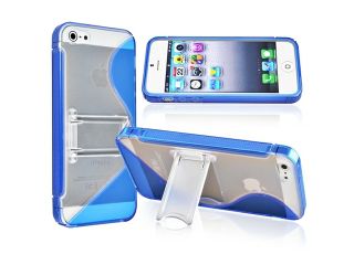 Insten Blue S Shape w/Stand+ TPU Rubber Case Cover + White Home + Car Charger Compatible With Apple iPhone 5 G