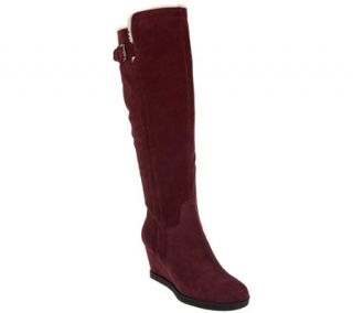 Isaac Mizrahi Live Suede Wedge Tall Boots w/ Faux Sherpa —