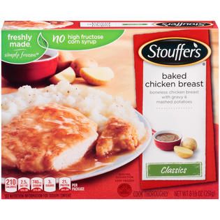 Stouffers Boneless chicken breast with gravy and mashed potatoes