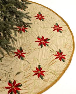 Holiday Lane Gold 48 Poinsettia Embroidered Christmas Tree Skirt