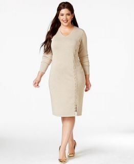 Calvin Klein Plus Size Laced Front Sparkle Knit Dress   Dresses   Plus