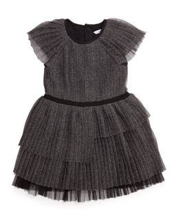 Little Marc Jacobs Pleated Metallic Tulle Party Dress, Black, Size 4 12