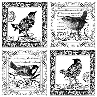 Crafty Individuals Unmounted Rubber Stamp Four Little Songbirds   Home