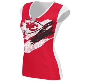 NFL Kansas City Chiefs Womens Face Paint Split Neck T Shirt —