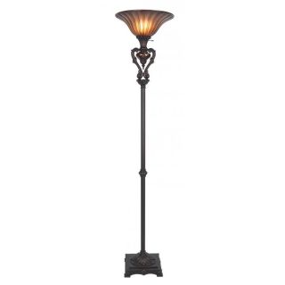 Axis 71.75 in 3 Way Switch Antique Bronze Torchiere Indoor Floor Lamp with Fabric Shade