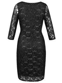 Grace Plus Size Made in Britain sequin lace dress Black