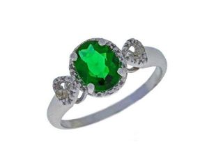 2 Ct Emerald & Diamond Oval Heart Ring .925 Sterling Silver Rhodium Finish
