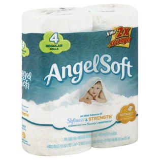 Angel Soft Bathroom Tissue, Unscented, Regular Rolls, 2 Ply, 4 rolls