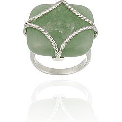Glitzy Rocks Sterling Silver Square Green Jade Braided Design Ring